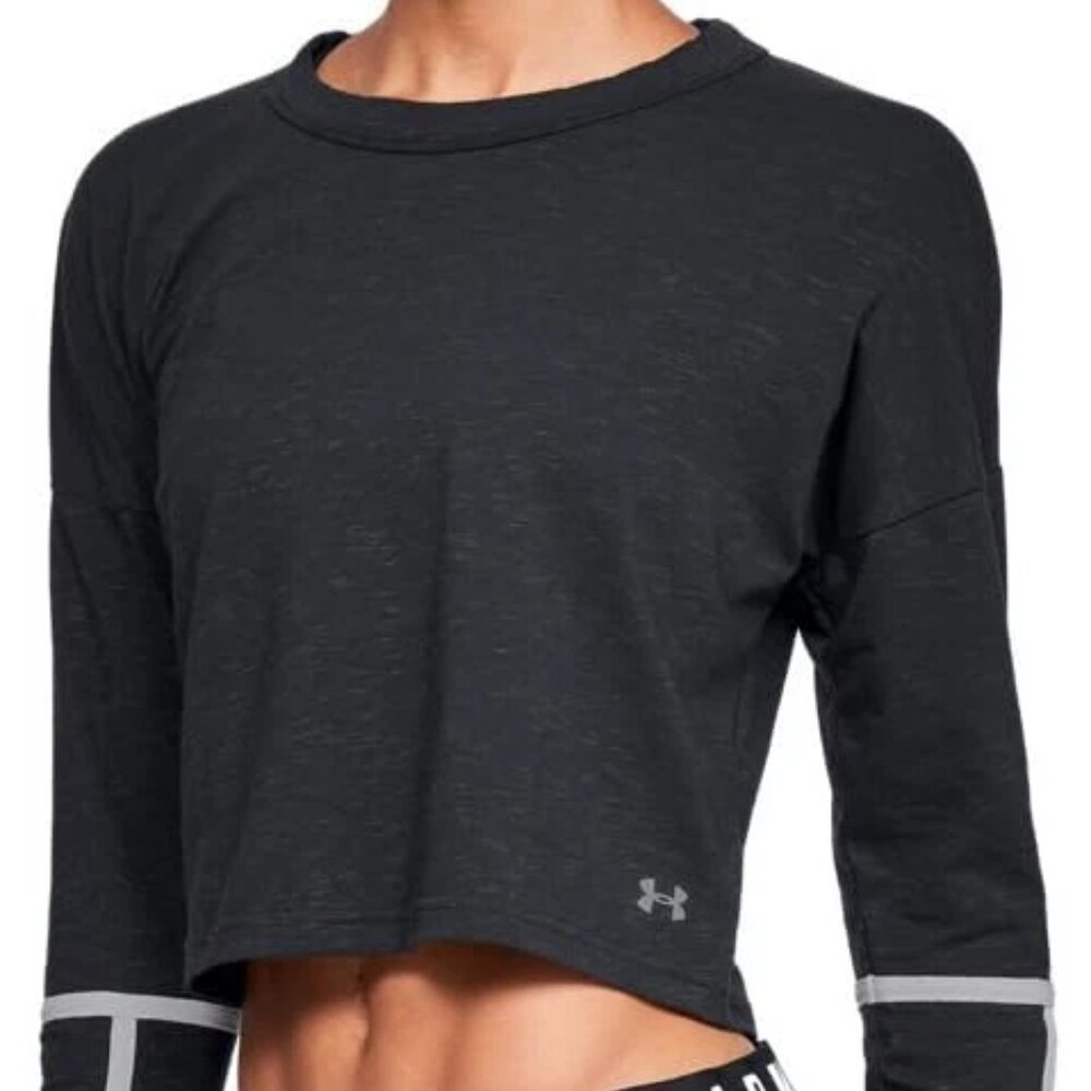 Under Armour Women's UA Lighter Crop Top Long Sleeve Shirt Cropped Crew XL Black